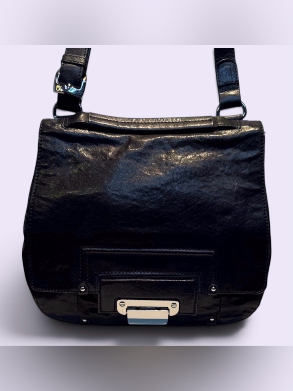 Kooba Black Leather Shoulder Bag with Silver Accents